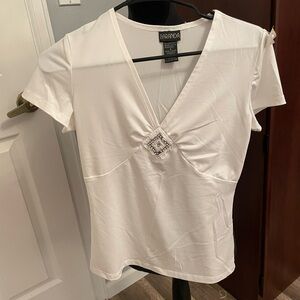 Elegant Women's White V-Neck Tee Size S